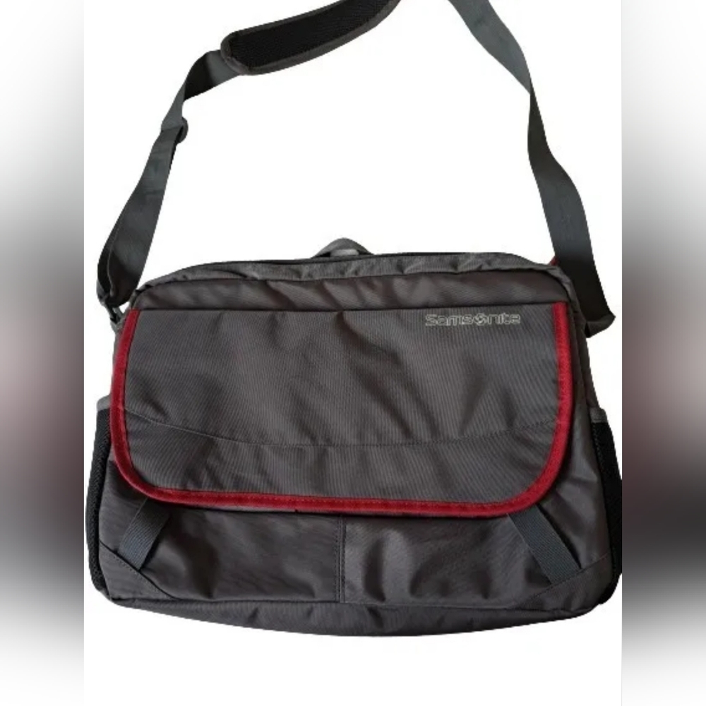 Samsonite Modern Laptop Computer Bag Shouldecross Charcoal Heather - Picture 1 of 15